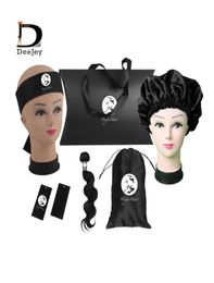 LOGO personnalisé Extensions de cheveux Bundles Ensembles d'emballage Human Virgin Hair Wrap adhésif Étiquettes volantes Bonnets Satin Package Sacs Boîte kit5517276