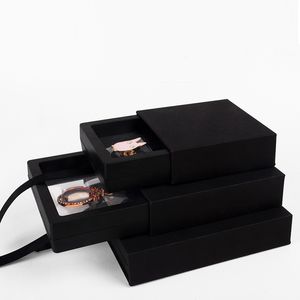 Boîtes d'emballage de bijoux avec Logo personnalisé, pour boucles d'oreilles, colliers, bracelets, tiroir en carton, boîte à bijoux A344