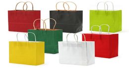 Sac en papier kraft personnalisé 9 Couleurs unie Solid Festival Gift Gift Brown Paper Handbag Candy Colored Shopping Sac4695635