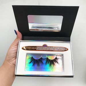 Livres de cils avec LOGO personnalisé, vente en gros, emballage dramatique, Eyeliner en or Rose, 25MM, vente en gros