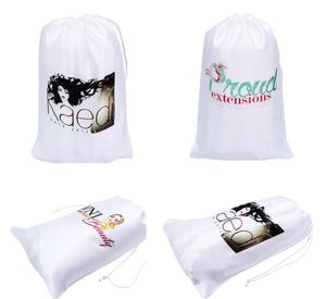 Logo personnalisé imprimé 50pcslot polyester satin sacles blanches en soie sacs à coiffure sacs d'emballage extension de cheveux Emballage 3109842