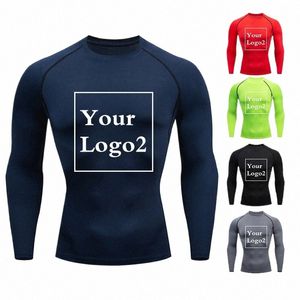 Custom Logo Sportkleding Heren LG Mouw Running Basketbal Training T-shirt Strakke pasvorm Hoge elastische sneldrogende Compri T3W8 #