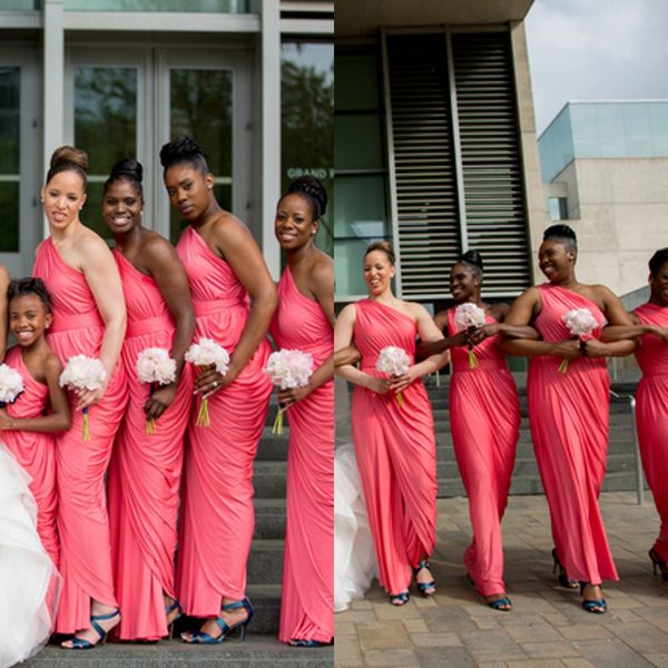 Robes de demoiselle d'honneur longues personnalisées 2015, plus la taille sexy une épaule superbe gaine de pastèque dos nu spandex robe de demoiselles d'honneur de maternité