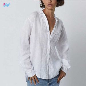 Fabricant de chemisier en lin blanc en coton à manches longues personnalisé Lady chemise élégante pour les femmes