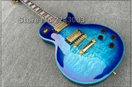 Aangepaste LP elektrische gitaar Blue Burst gewatteerde esdoorn top blauwe bindende gouden hardware Guitarra gratis verzending
