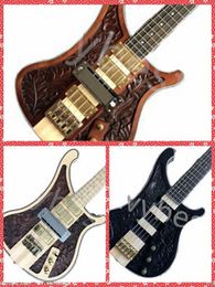 4003 Lemmy Kilmister Hand gesneden elektrische basgitaarhals door body, dambordbinding, sterren inlay