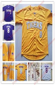 Custom LSU Tigers # 8 Alex Bregman 10 Aaron Nola 17 D. J. DJ LeMahieu 5 Aaron Hill College Baseball Jerseys Purple Gold Yellow White6377454