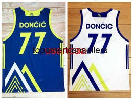 Personnalisé Luka Doncic # 7 Team Slovenija Rare Basketball Jersey Hommes Top Blanc Bleu N'importe Quel Nom Numéro Taille S-4XL