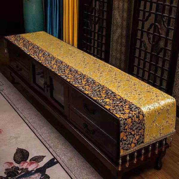 Cubierta universal de satén de seda de dragón chino de lujo personalizada, tela para decoración del hogar, camino de mesa de comedor para té, mueble de TV, cubierta a prueba de polvo