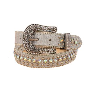 Ceintures en cuir de luxe personnalisées pour hommes et femmes, unisexe, cloutées de diamants, strass, scintillantes occidentales, de styliste