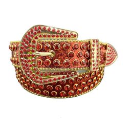 Cinturones de diamantes de imitación de cristal de lujo personalizados para mujer, hebilla occidental con tachuelas Unisex, cinturón de cuero PU BB Simon