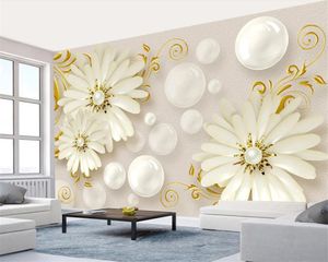 Aangepaste luxe bloem 3d behang witte bloem high-end reliëf moderne minimalistische sieraden achtergrond behang