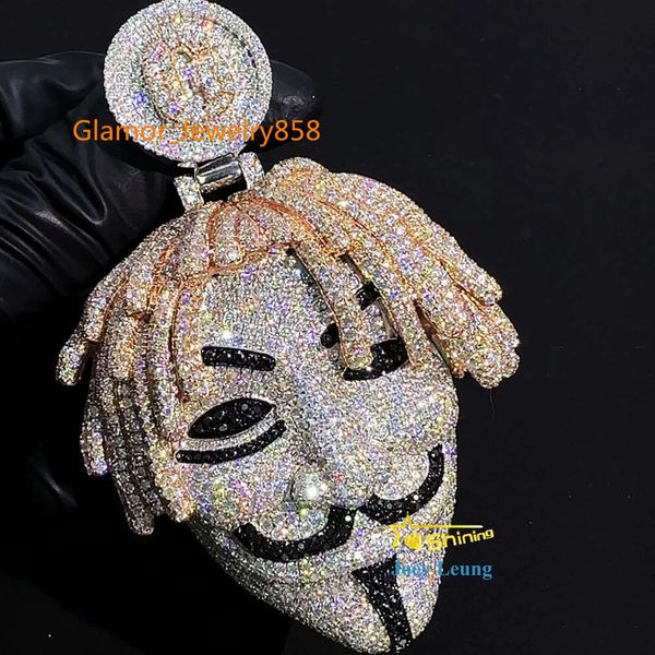 Hip Hop de luxe personnalisé Iced Out Fine Jewelry Face Pendant VVS Moisanite Diamond Collier Custom 3D Iced Out Pendant