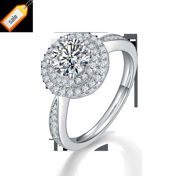 Personnalisé de luxe populaire mode plaqué or blanc S925 argent dames mariage diamant Moissanite ronde 1.0ct bagues de fiançailles