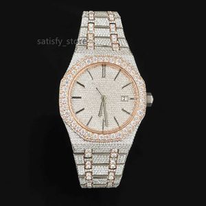 Aangepaste luxe roestvrijstalen VVS Moissanite Iced Out Band Pols Automatic Watch