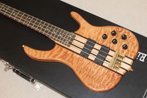 Custom Made 4 String One Stuk Body Bass, Rosewood Fingerboard 24 Frets, Active Pickups Gold Hardware