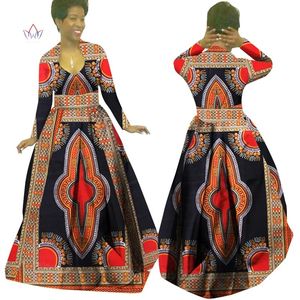 African Wax Print Maxi -jurken Dashiki Plus Maat traditionele Afrikaanse kleding voor vrouwen Volle mouw lange feestjurk WY029