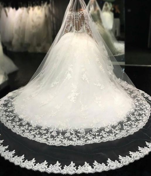 Voiles de mariage en dentelle sur mesure, couvre-chef pour mariée, Long voile de cathédrale en Tulle doux de 3 mètres avec Comb3107063