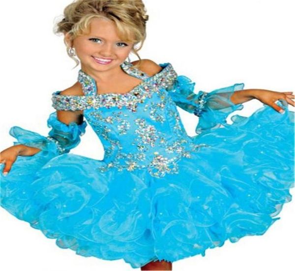 Vestidos por encargo del desfile de la magdalena del halter de los bebés de la turquesa Vestidos cortos de la fiesta de cumpleaños del Glitz del niño Mini Tutu Dre7913578