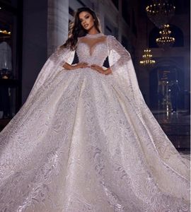 Op maat gemaakte baljurk Weddding -jurken Puffy Lace Crystal kralen pailletten vrouwen formele luxe bruidsjurken
