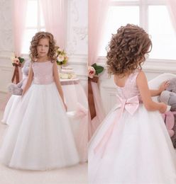 Robes de filles de fleur rose sur mesure pour les mariages jolies robes de filles formelles robe de concours en tulle gonflé en satin mignon Sprin5071881