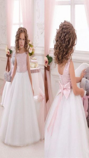 Robes de filles de fleur rose sur mesure pour les mariages jolies robes de filles formelles robe de concours en tulle gonflé en satin mignon Sprin9941795