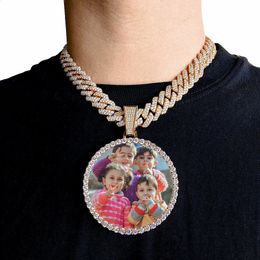 Collier en or 18 carats avec médaillons Big Po sur mesure, pendentif glacé pour hommes cubains, Hip Hop, photo, bijoux, cadeau, personnalisé gratuit, 240202