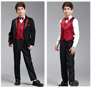 Custom Made Black Boy's Formele Gelegenheid Kinderen Trouwpak Jongens Attire Boy Suit Tuxedo Blazers 5 Stks Set F 1009