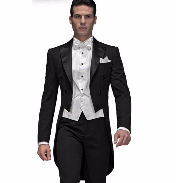 Manteau de marié noir sur mesure, costumes de bal de mariage pour hommes, veste, pantalon, gilet avec nœud papillon, 247R