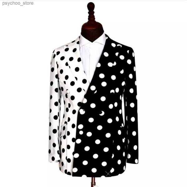 Custom Made Noir Ivoire Couleur Correspondant Gros Polka Dot Costumes Pour Hommes Porter Manteau De Mariage Marié Revers Slim Blazer 1 Pièce Veste Q230828