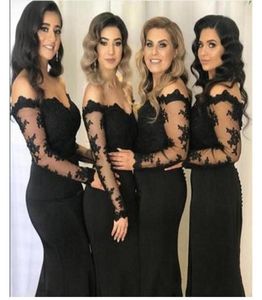 Vestidos de dama de honor de encaje negro por encargo 2020 Mangas largas con hombros descubiertos Vestido de invitados de boda Vestidos de dama de honor Noche F5948355