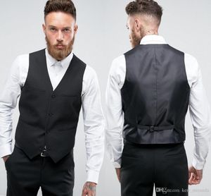 Custom Made Zwarte Mannen Pak Bruidegom Vesten Casual Mouwloze Bruiloft Bruidsjonkers V-hals Business Mannen Pak Vest Foviva Stijl