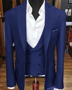 Custom Made Blue / Bourgondië / Zwart Bruidegom Tuxedos GroomsMen Mens Trouwjurk Populaire Man Jacket Blazer 3 Stuk Suit (Jas + Broek + Vest + Tie) 1016