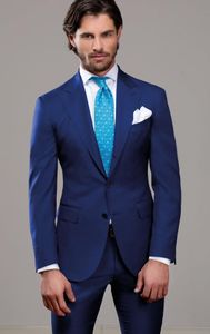 Custom Made Blue Color Slim Fit Twee Knoppen Zakelijke Bruidegom Tuxedo Proces Revers GroomsMen 2021 Heren Bruiloft Pakken