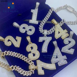 Custom Made Brass Fashion Hip Hop Iced 5a+ CZ Diamond nummer hanger voor mannen vrouwen
