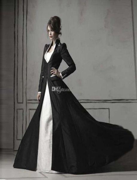 Capa nupcial de manga larga hecha a medida hasta el suelo moda mujer 2020 abrigo de boda de satén negro chaqueta larga de boda 4861808