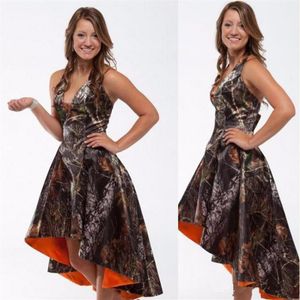 Custom Made Camo Prom Jurken Hoge Lage Realtree Camoflage Camo Bruidsmeisjekleding Mouwloze Formele Partij Gowns226i