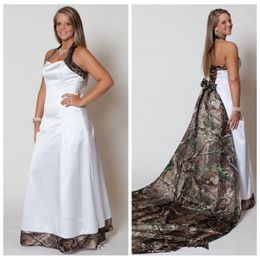 Custom Made Camo Trouwjurken 2017 Halter Afneembare Camouflage Trein Bruidsjurken Plus Size Goedkope Vestidos De Novia