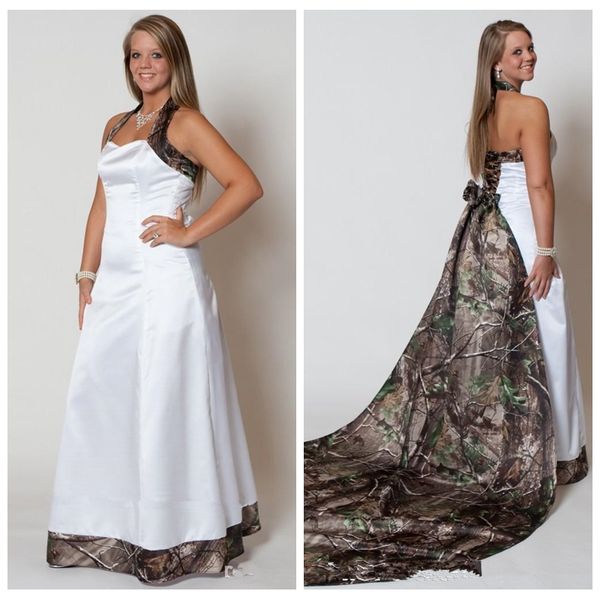 Vestidos De Novia De Camo Por Encargo 2017 Halter Desmontable Camuflaje Tren Vestidos De Novia Más El Tamaño Barato Vestidos De Novia