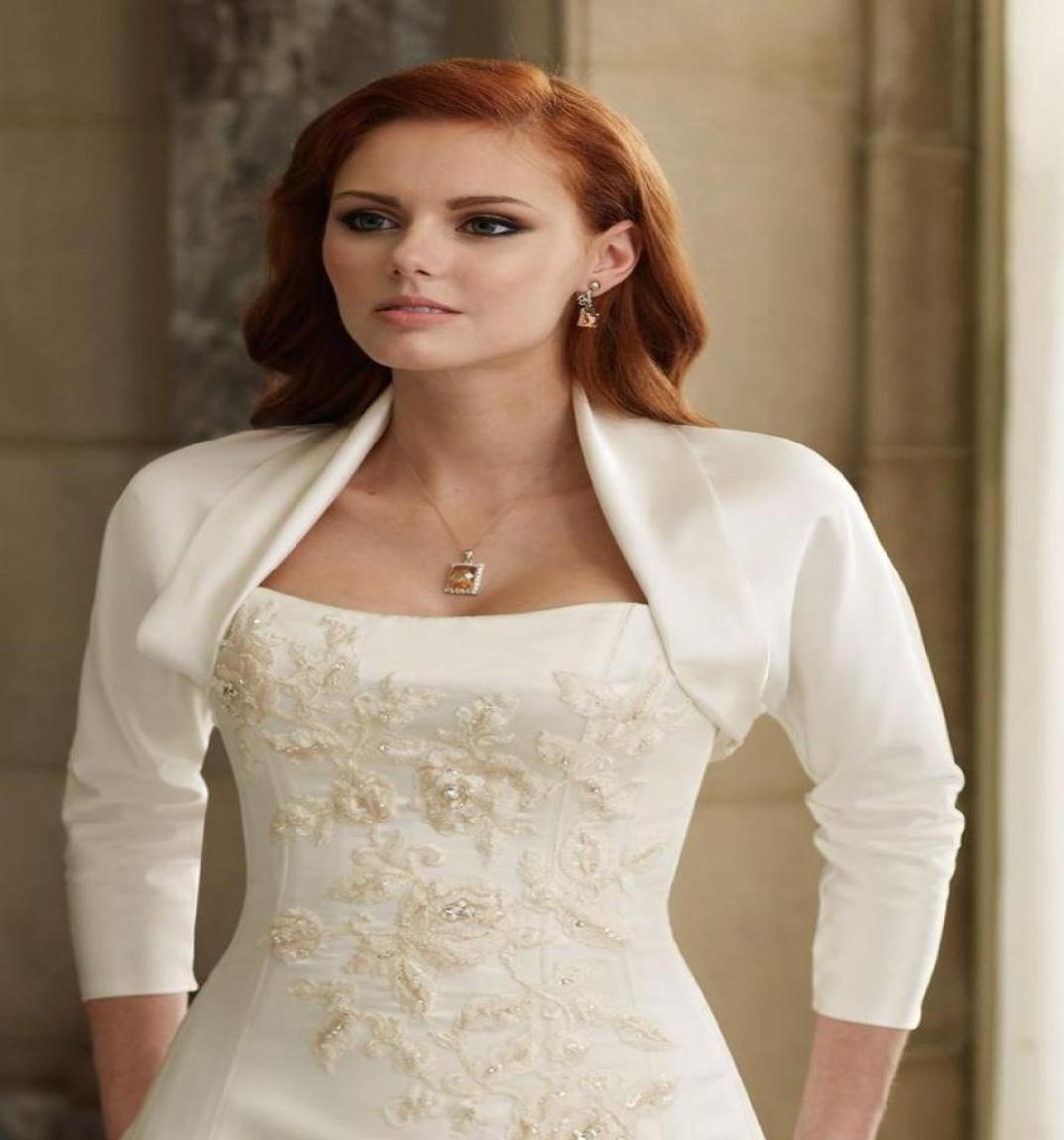 Custom gemacht klassische Satin -Hochzeitsjacken mit 34 Ärmeln Brautkleid Achselzucken Schal Wraps8846140