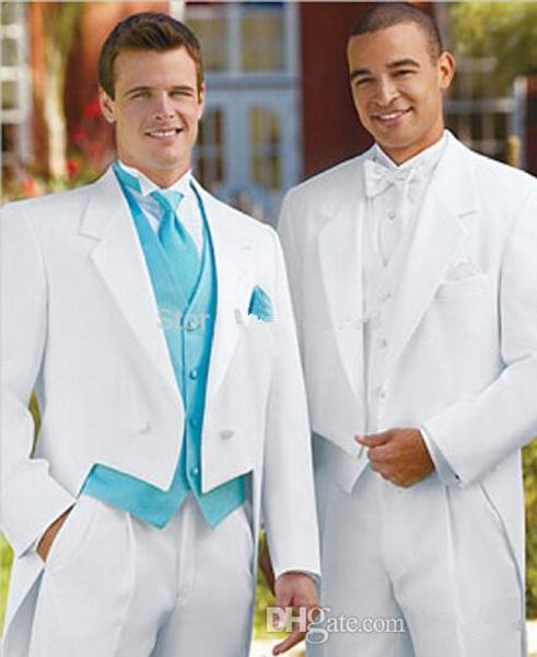 Tuxedos de mariage sur mesure revers cranté ivoire mariage marié Tailcoat hommes costumes mariage/bal/dîner homme Blazer (veste + cravate + gilet + pantalon)