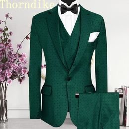 Costumes de points verts foncés sur mesure pour les hommes 3 pièces jacketpantsvest mariage décontracté du marié de marié