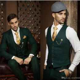 Custom Made Costumes Vert Foncé Pour Hommes 3 pièces (Veste + Pantalon + Gilet + Cravate) Casual Mariage Groom Veste Tuxedos Fit Hommes Pour Le Mariage 201106