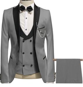 Custom Made Dark Grey Groom Tuxedos Mooie Mannen Formele Pakken Zakelijke Mannen Dragen Bruiloft Prom Diner Suits (Jack + Pants + Vest)