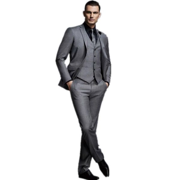 Traje de boda de traje de novio gris oscuro hecho a medida para los mejores hombres delanteros para hombre para hombre (chaqueta + chaleco + pantalones)