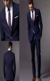 Custom Made Dark Navy Men Suit 2018 Fashion Bread Suit Wedding Suits For Men Slim Fit Groom Tuxedos voor ManjacketPants8937544