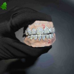 Grils dentaires à sur mesure glacés en argent sterling réel bijoux en or zigzag réglage vvs moirsanite diamants dents grillz