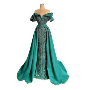 2023 Plus size Arabische groene zeemeermin prom jurk kanten korrels sexy avondjurken formele luxe modieuze elegante BC14657 GB1114S2
