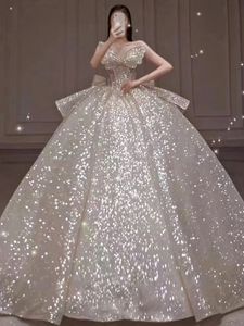 Custom Made Dubai luxe une ligne robes de mariée paillettes grande taille chapelle train chérie vestido de novia appliqué robes de mariée de mariée