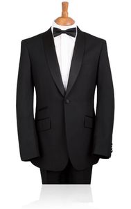 Op maat gemaakte elegante bruidegrroom zwarte vlek sjaal reverswedding tuxedo voor Menbestmen 3 stuks pakken set (jas + broek + stropdas)